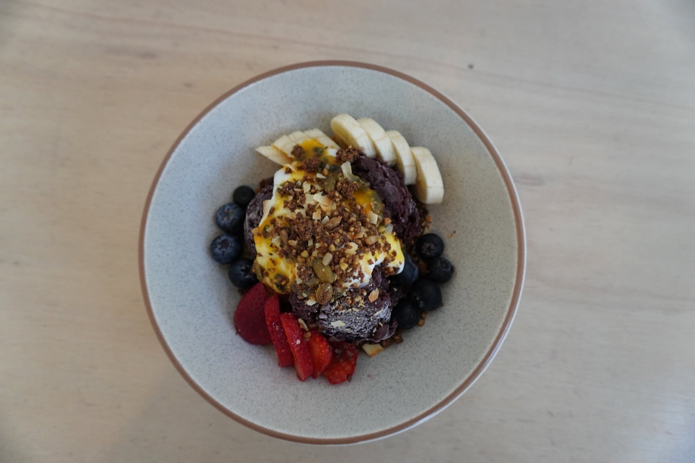 Acai bowl with granola, banana and berries at Refinery Coffee cafe, Currumbin